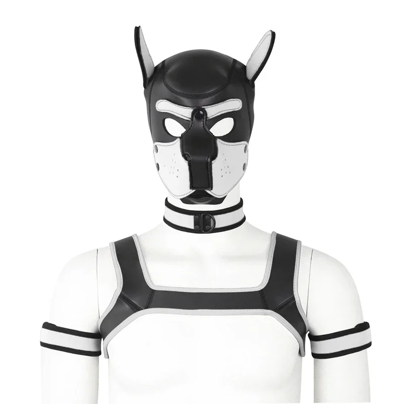 

8 Colour Puppy Play Dog Hood Mask Men's Chest Strap Neck Collar Armband Costume Slave Role Play Set Party Masks