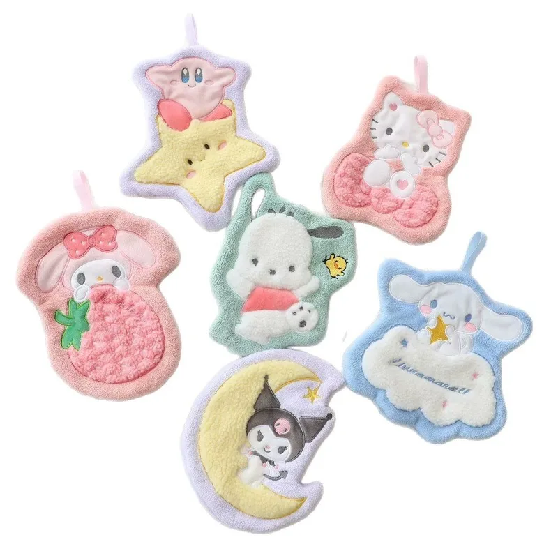 

Hello Kitty Cinnamoroll Anime Kawaii Sanrio Soft Hand Towels Cute Cartoon My Melody Hanging Absorbent Thickened Bathroom Towels
