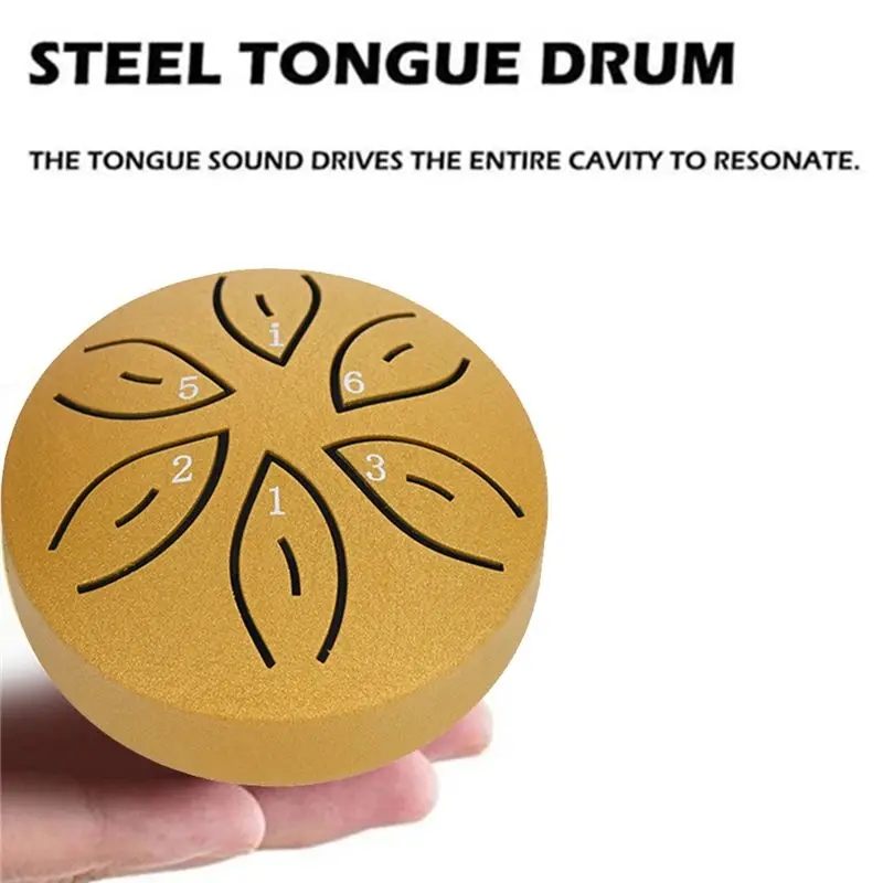 -[Cilae-17R] Steel Tongue Drum Rain Drum For Outside, 6 Notes 3 Inches Chakra Tank Drum Steel Percussion Padded Mallets
