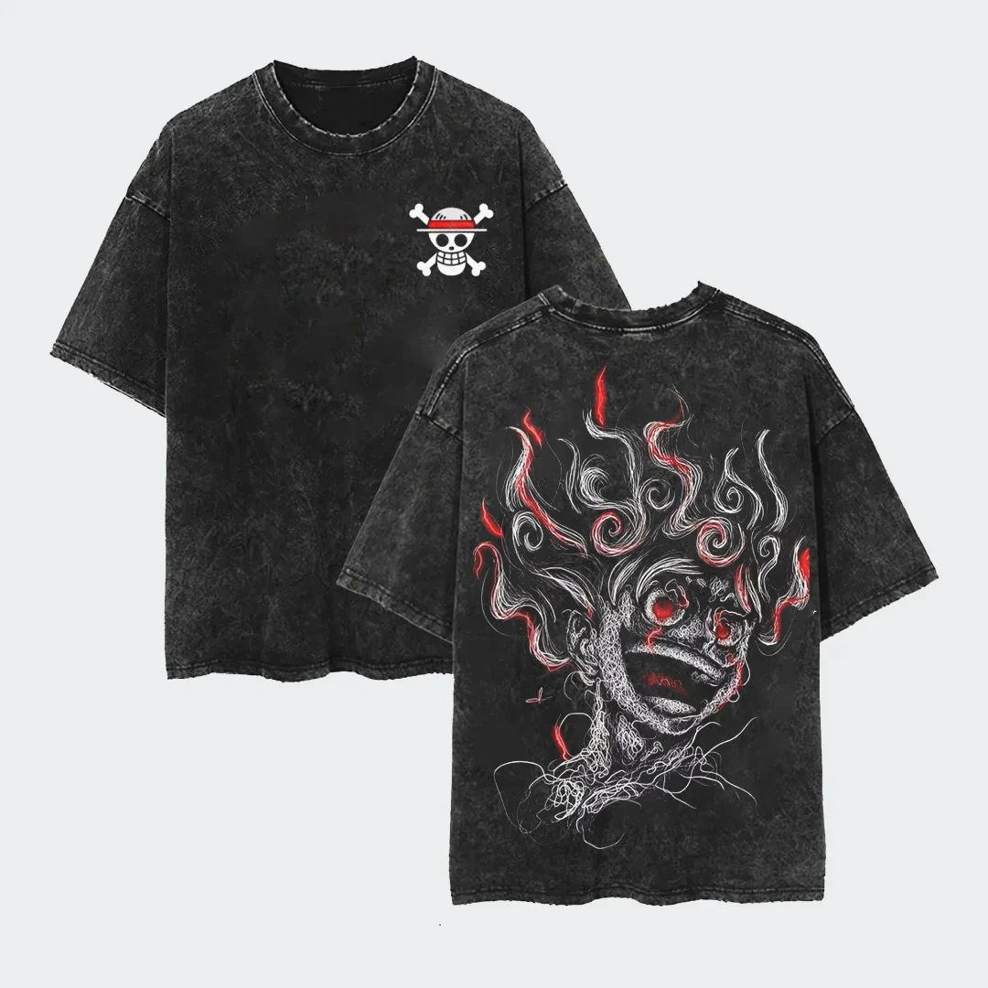 2026 New Anime ONE PIECE Anime Nika Luffy Washed T Shirt Summer Vintage Men's Women Cotton Casual Tee Top Streetwear