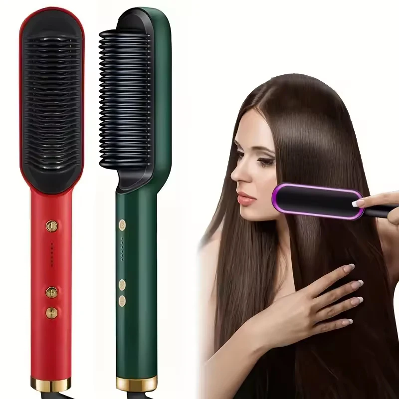 

Salon-Worthy Hot Comb Hair Negative Ion Anti-scald Styling Tool New 2 in 1Straightens & Curls in One Step for Home Use