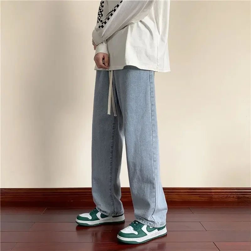 With Pockets Man Cowboy Pants Y2k Vintage Retro Harajuku Washed Cotton Stacked Clothes 2000s Streetwear New in 90s Jeans for Men