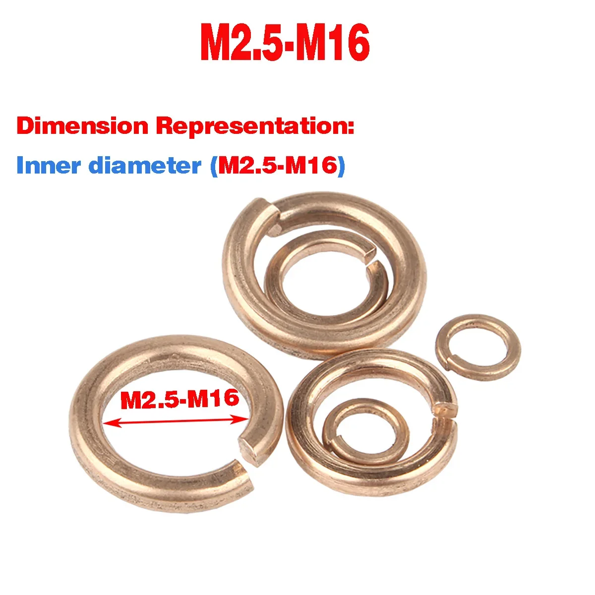 Copper Spring Washer, Open Spring Washer, Brass Elastic Washer M2.5-M16