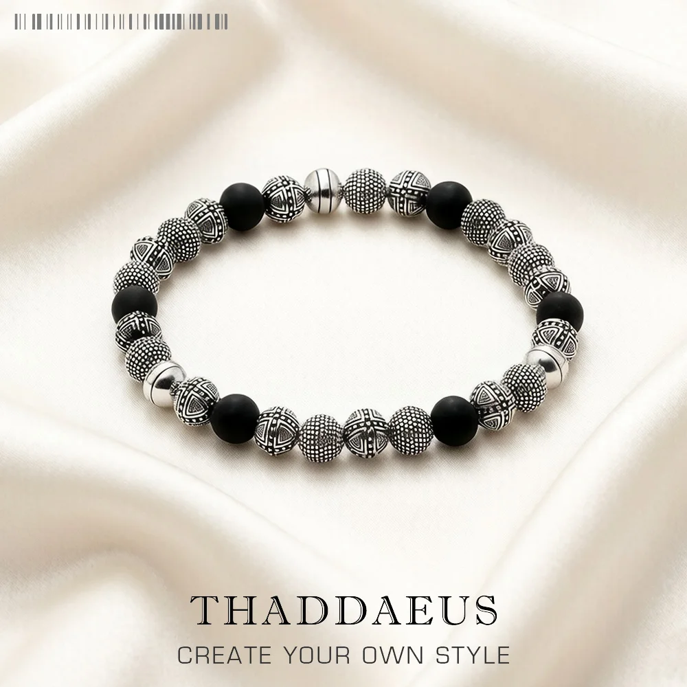 

Bracelets Cross Beads & Obsidian For Rebel Men Trendy Gift Europe Style Heart Masculine 925 Sterling Silver Jewelry