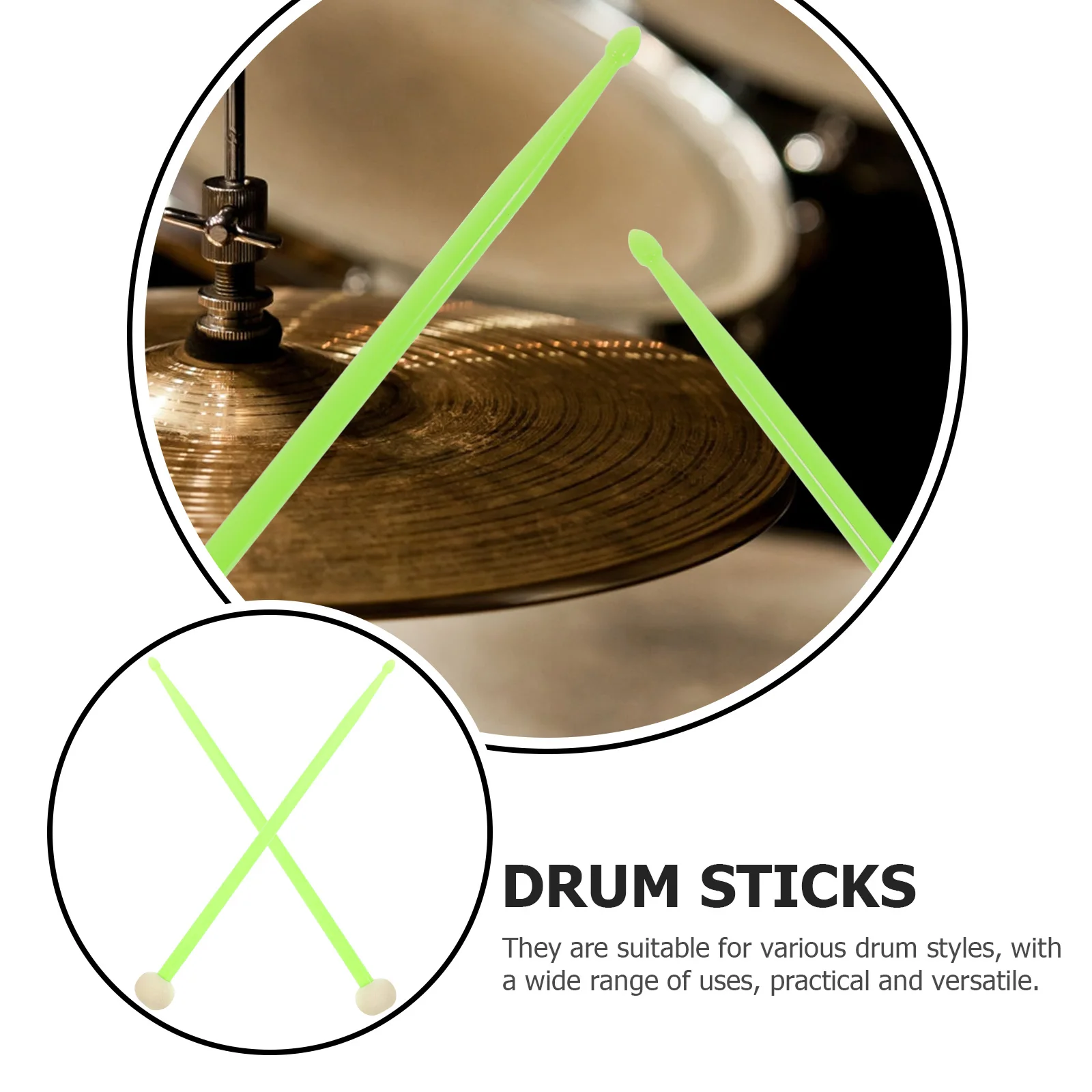 

Drums Double-headed Drumsticks Accessories Multipurpose Light Green Nylon Sided