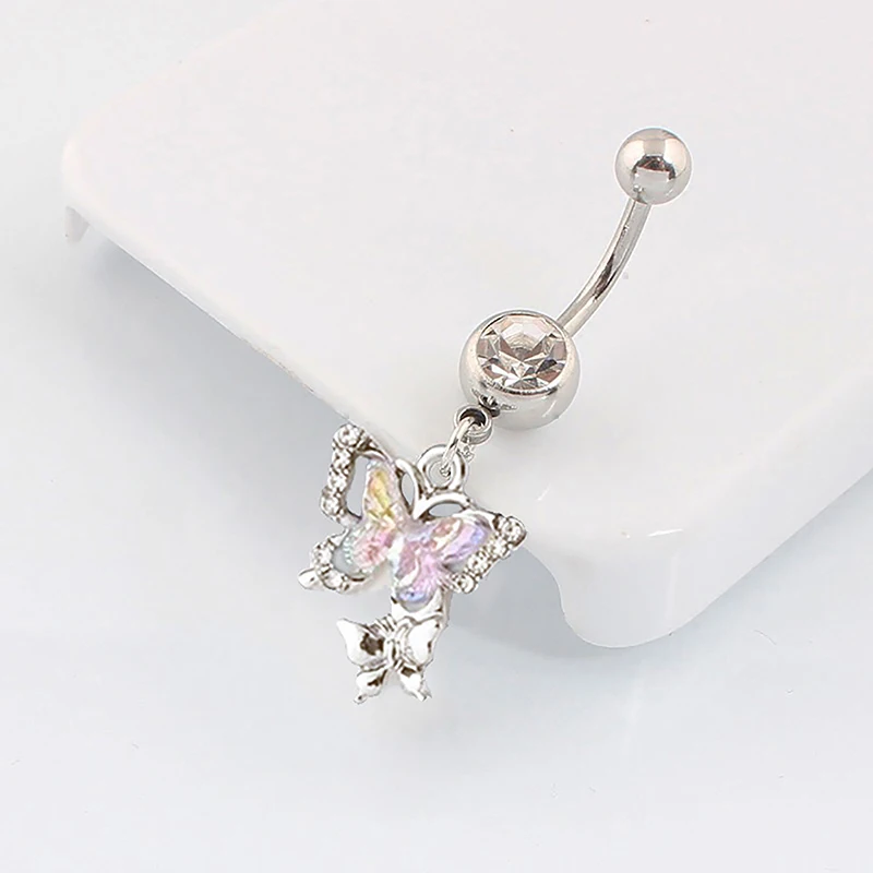 1PCS Zircon Heart Moon Dangle Belly Button Rings Stainless Steel Navel Barbell Ring Body Jewelry Piercing For Women Girl image 3