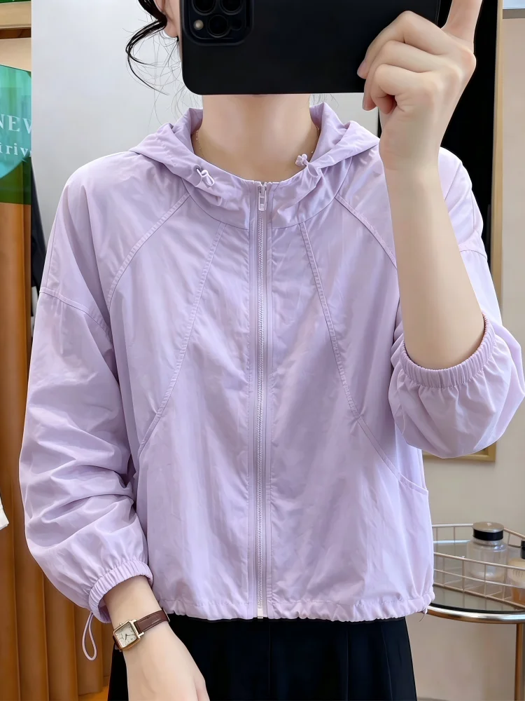 

Summer Thin Hooded UV Protection Clothing Women's Casual All-Match Workwear Zipper Jacket Lightweight Breathable Color