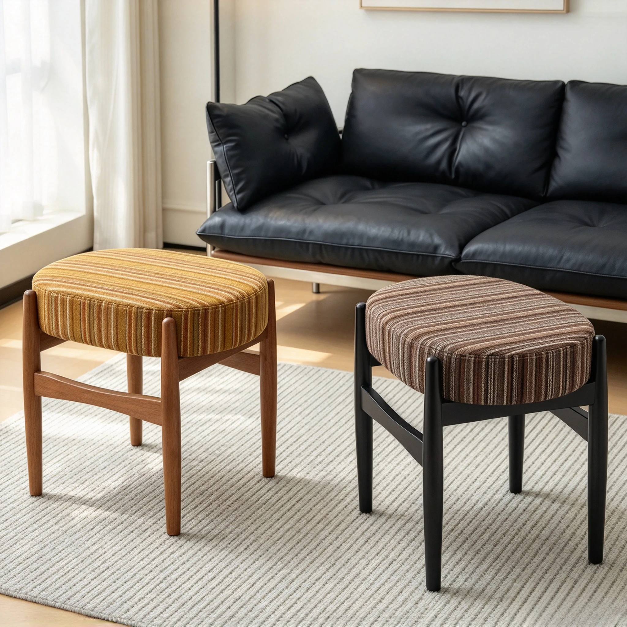 Nordic Solid Wood Oval Vanity Stool, Velvet Padded Makeup Chair Low Seat for Bedroom, Dressing Room and Home Vanity Seating