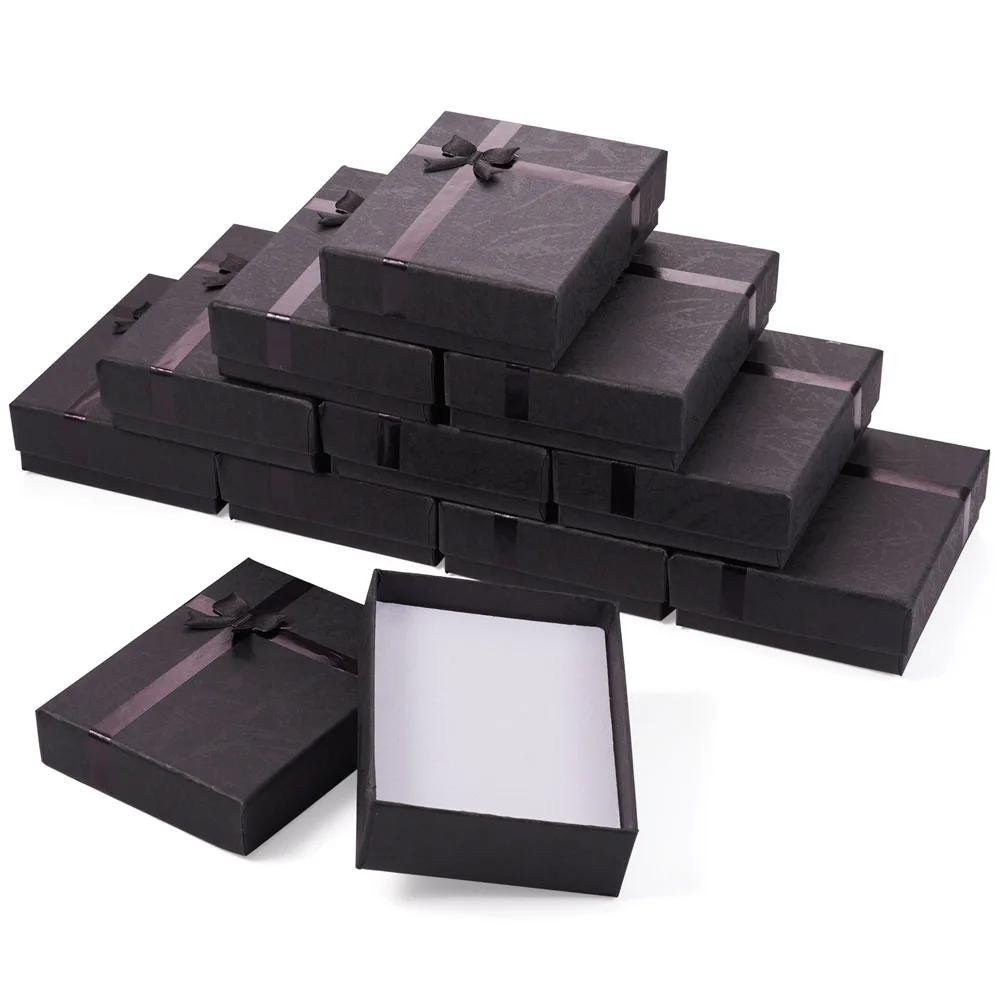 

12pcs Cardboard Jewelry Organizer Storage Bowknot Gift Box Ring Necklace Bracelets Earring Gift Packaging Boxes Sponge Inside