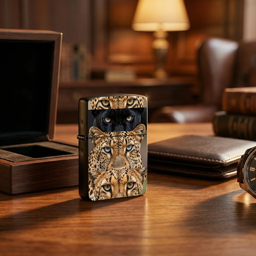 Vintage Collectible Lighters - Flip Top Lighter Leopard Panther Wild