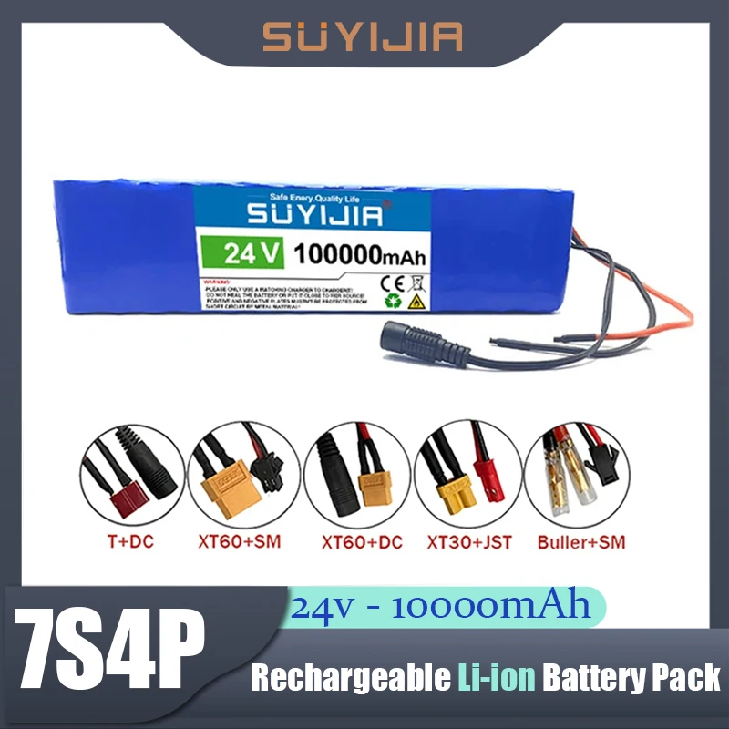 Original 18650 7S4P 24V 100000mAh rechargeable lithium-ion battery electric seat electric scooter power supply BMS+29.4V charger