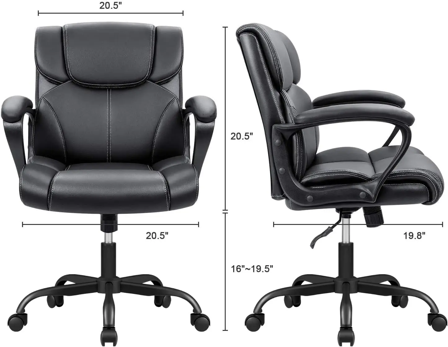 Mid Back Executive Office Chair Swivel Computer Task Chair with Armrests,Ergonomic Leather-Padded Desk Chair