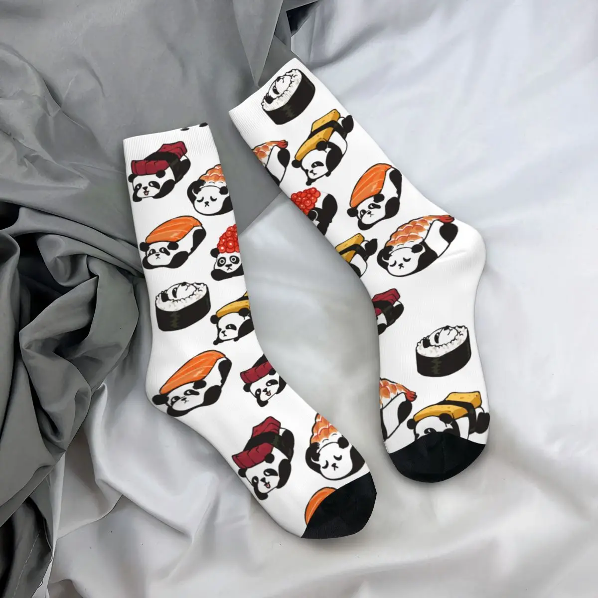 Fashion Sushi Panda Cute Fun Print Crew Socks Merch All Season Soft Crew Socks Sweat Absorbing Best Gift for Unisex