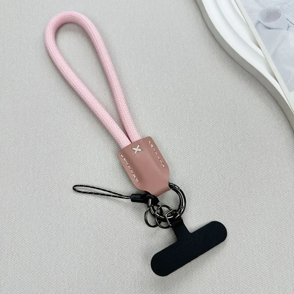 Nylon Braided Rope Phone Chain Women Fashion Luxury Phone Clip Lanyard Pu Leather Head Wrist Phone Strap Phone Accessories