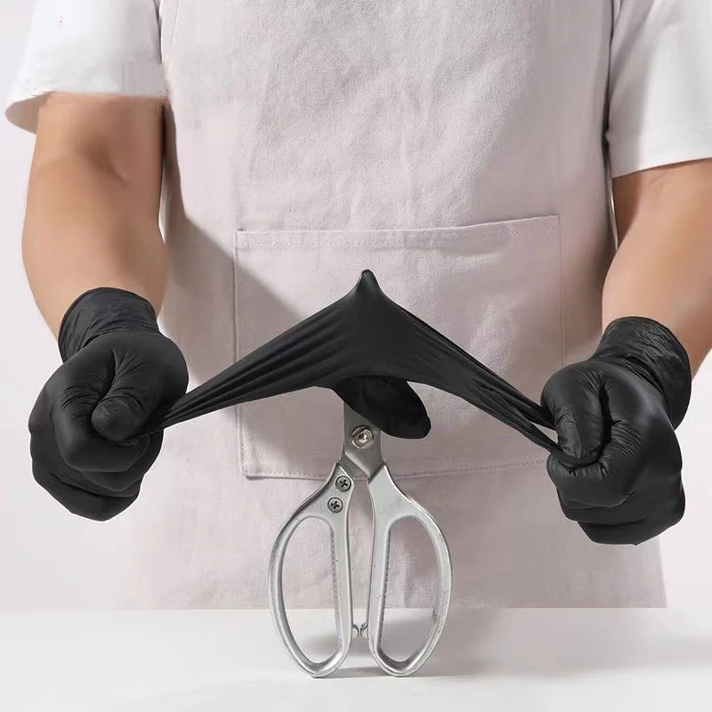 Black Nitrile Gloves Disposable Non-Sterile Textured Industrial Work Gloves for Auto Mechanic Beauty Salon Household Cleaning