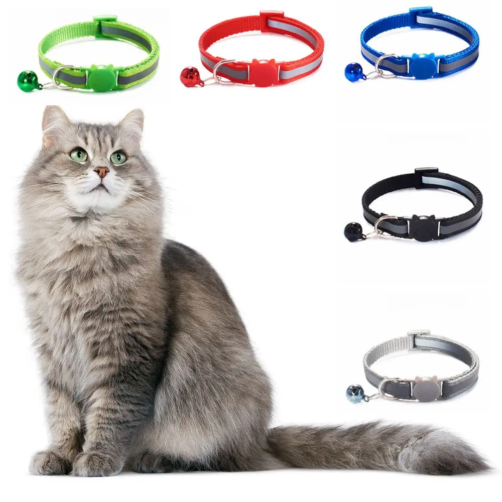 Multi-color Options Reflective with Bells Nylon Buckles Cat Head Pattern Cat Collar Cat Neck Strap Kitten Decor Pet Accessories