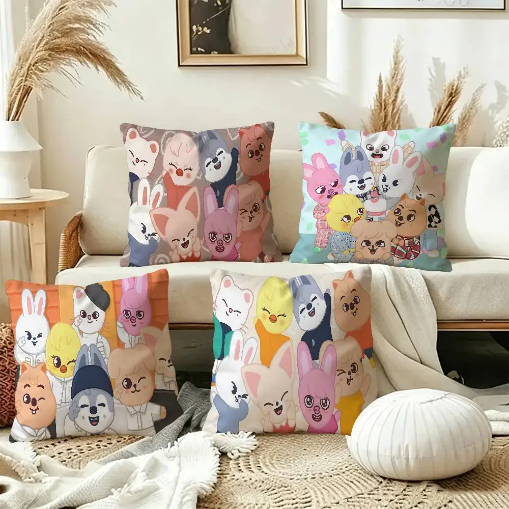 Kpop S-Stray K-Kids Skzoo Catoon Pillow Covers Cartoon Sofa Decorative Home Double-sided Printing Short Plush Cute Cushion Cover