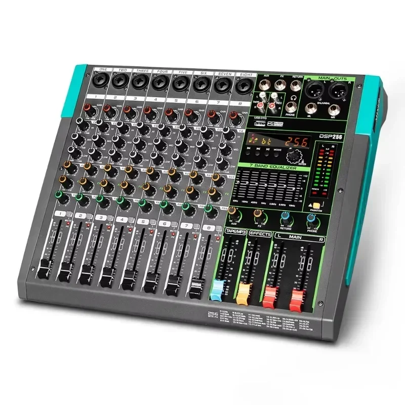 GT2 Built In 500W 2 Power Amplifier 8 Channel Digital Professional Audio Mixer With Amplifier Console For Studio Stage