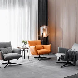 Italian Designer Living Room Chairs Modern Minimalist Single Sofa Chair Leather Swivel Lazy Sofa Armchair Sillas Home Furniture