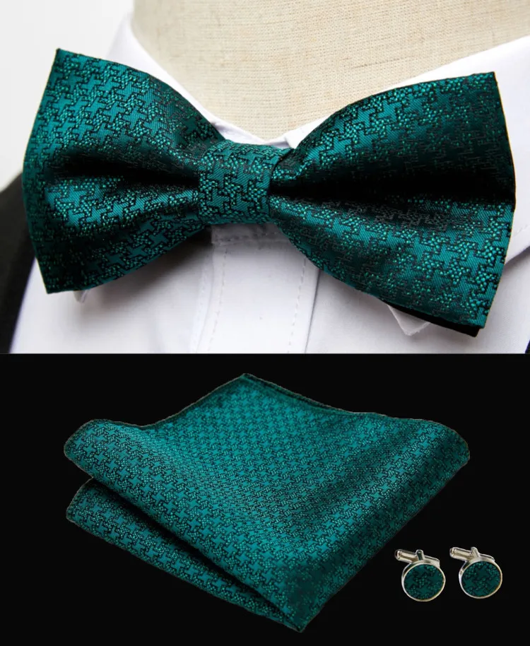HUISHI Klassische blaue Fliege für Männer, Paisley-Blumenfliege, Einstecktuch, Manschettenknöpfe, Anzug-Set, Hochzeit, Party, kariert, solide Schmetterling – Detail 24