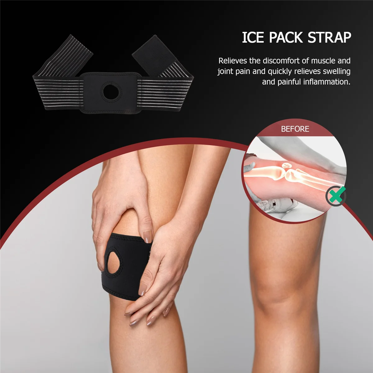 AB91-Reusable Strap For Ice Pack Knee Gel Wrap Hot Cold Therapy Pain Relief