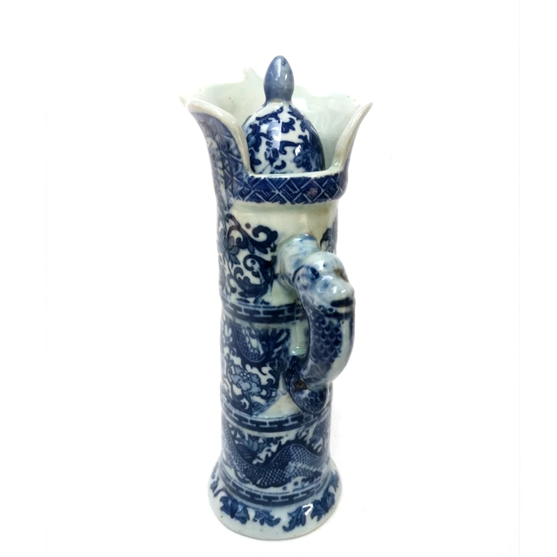 YIZHU CULTUER ART Size 21 cm Old Chinese blue-and-white Porcelain Flower Dragon Flagon Pot Family Decoration Gift