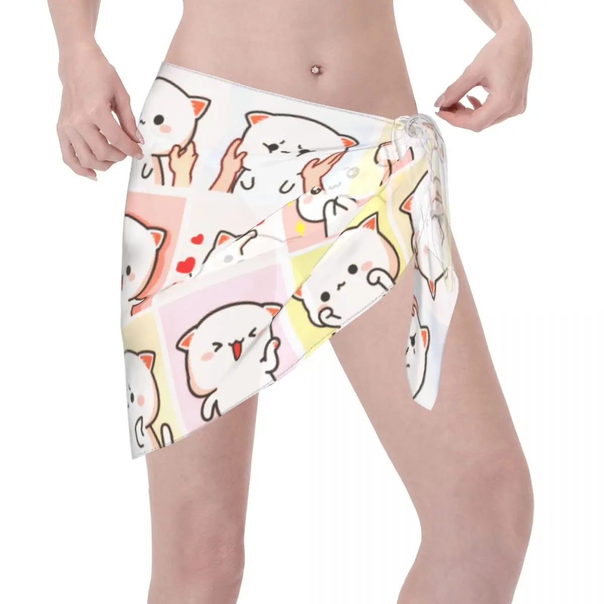 Personalizado para traje de baño melocotón y Goma Meme pareos cortos envoltura de playa envoltura de Bikini de playa dibujos animados Mochi gato pareos traje de baño encubrimientos