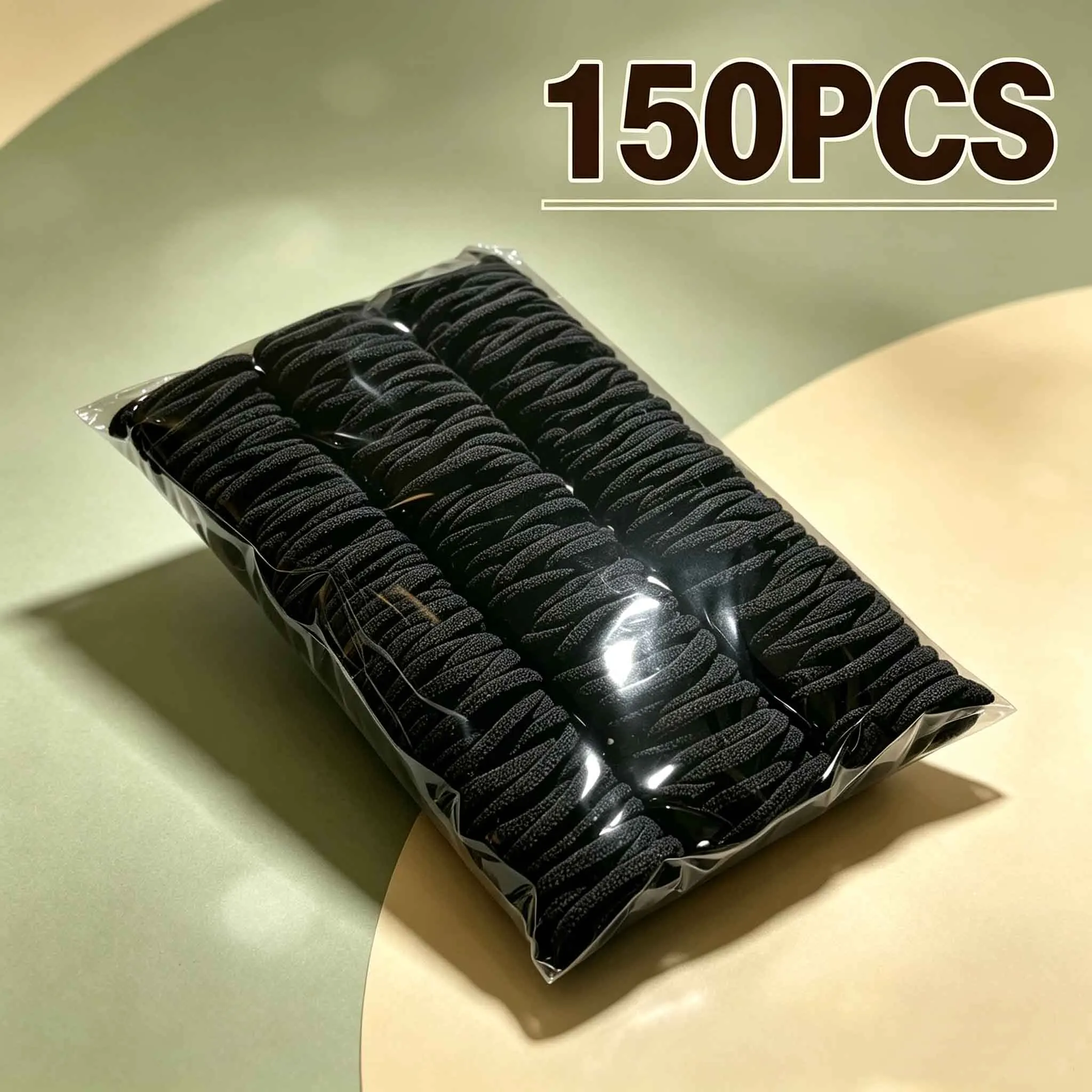 150-Piece Set of Black Solid Color Elastic Hair Ties - Durable Stretchy Hair Bands, Suitable for Ponytails, Buns, and Braided Hairstyles |   Non-Slip for Everyday Use, Suitable for Sports and Parties, Suitable for All Hair Types, Essential with a Simple Design, Smooth Material, Ideal Gift for Birthdays, Independence Day, Labor Day, Thanksgiving, and Christmas.