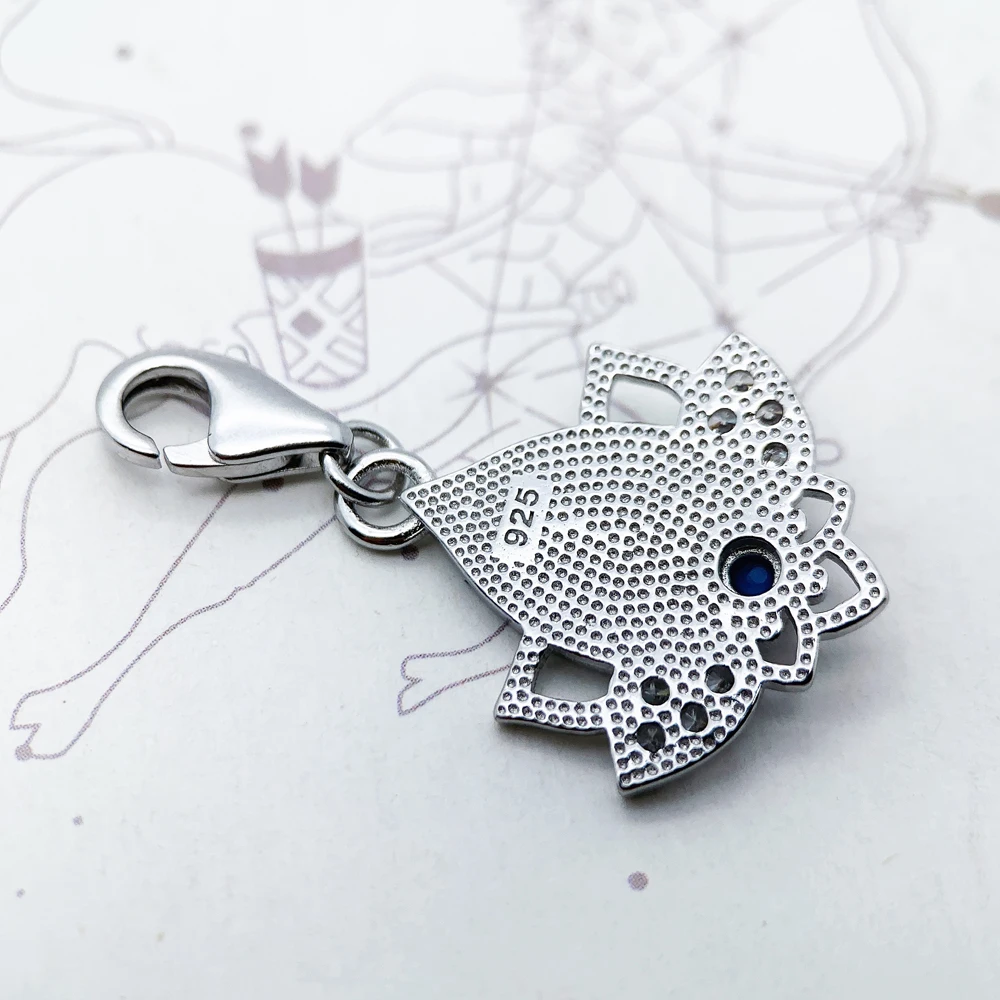 Trendy Buddhism Lotus Pendant Charm For Women Minimalist 925 Sterling Silver Turquoise Gift