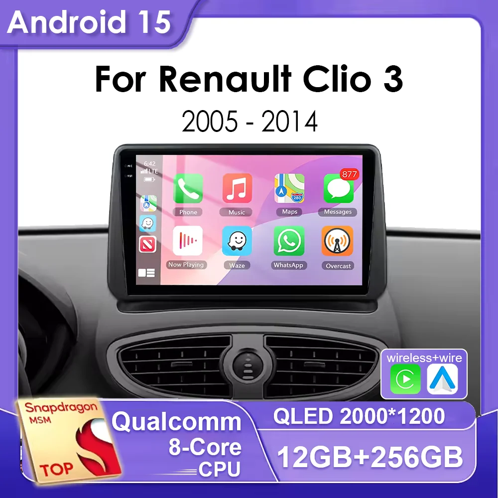 Sistemas inteligentes do carro android 15 para renault clio 3 2005 2006-2014 multimídia gps player carplay android auto 2din estéreo