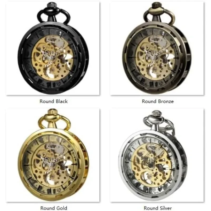 Mens Classic Steampunk Pocket Watch with Chain Skeleton Hand Wind Mechanical Pocket Watches for Men & Women