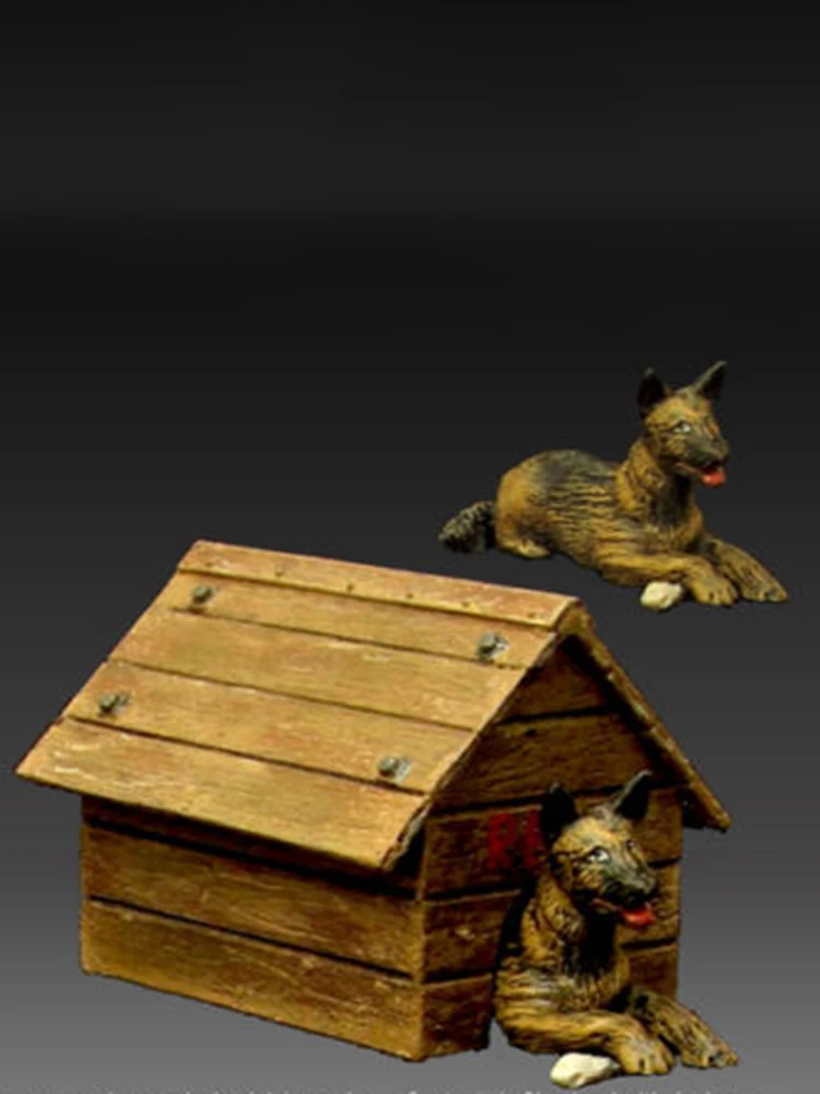 Unpainted Kit 1/35 one Shepherd Dog with Doghouse    Resin Figure miniature garage kit