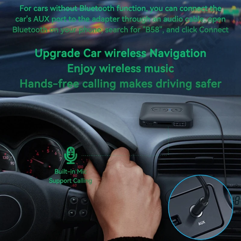 Bluetooth 5.4 Audio Receiver Transmitter USB U-Disk TF Card Play 3.5MM AUX Stereo Music Wireless Adapter With Mic