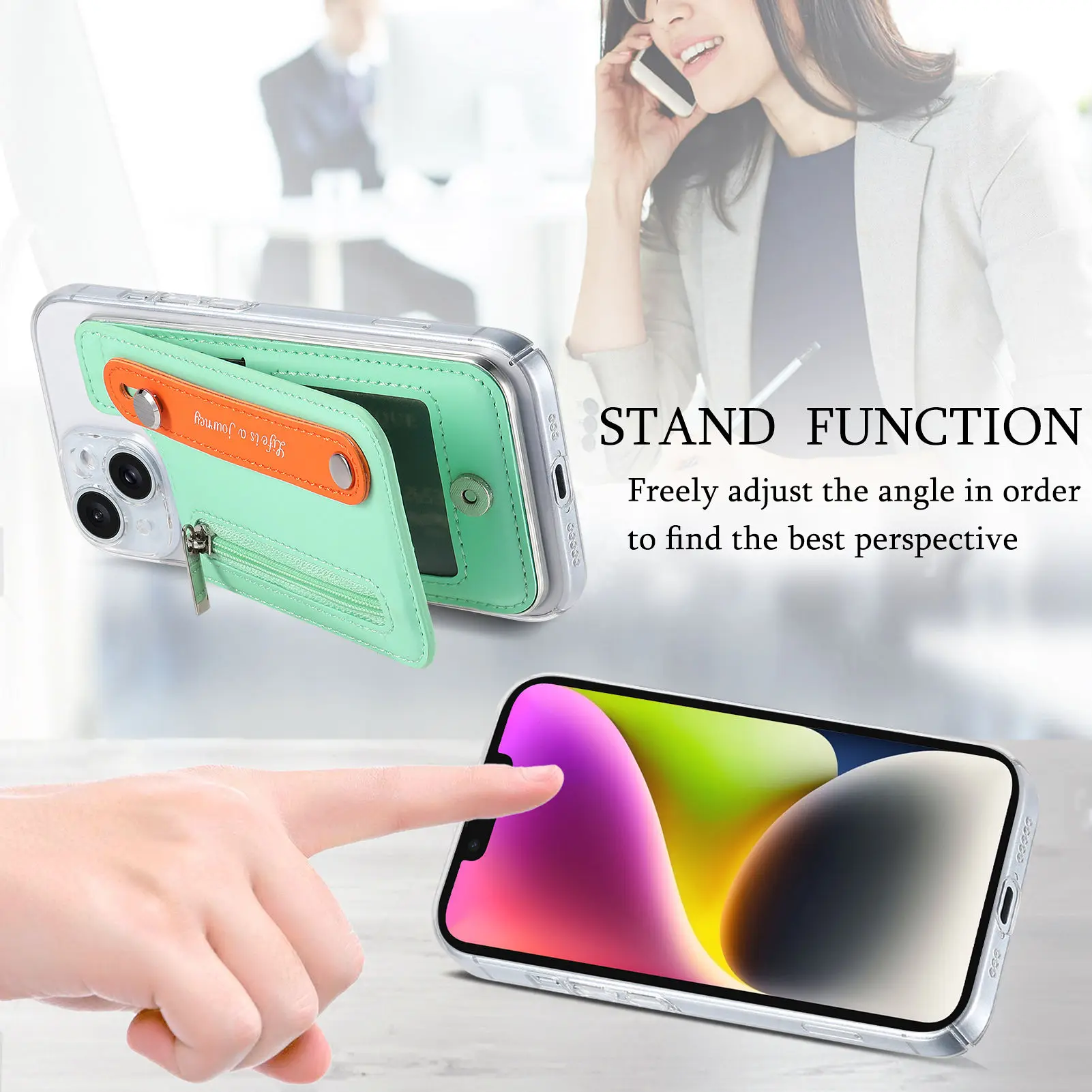 Kickstand Plastic Zipper Wallet with Card Holder Phone Case for iPhone 16 15 14 11 Pro Max XS XR 7 8 Plus 13 12 Mini Cover