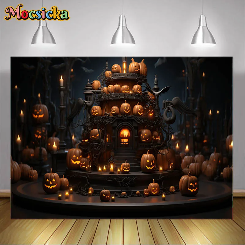 

Halloween Spooky Pumpkin Night Photography Backdrops Pumpkin Lighthouse Children Kids Portraits Photos Banners Photo Studio