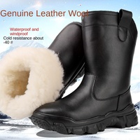 Pure Wool Cow Leather Snow Boots for Men High Top Winter Fur Integrated Riding Boots Warm Thick Waterproof Cotton Shoes Male