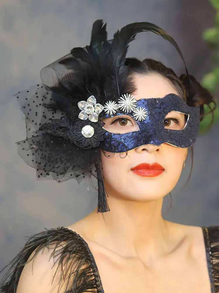 Black Angel Feather Glitter Diamond Tassel Halloween Party Party Prom Beauty Catwalk Carnival Mask 6