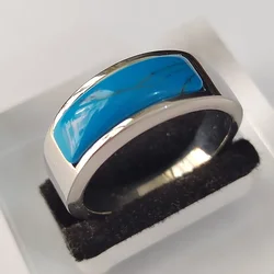7 Colors 8mm Rings for Men Women Silver Color High Quality Stainless Steel Ring with Natural Turquoise Wedding Gifts for Guests
