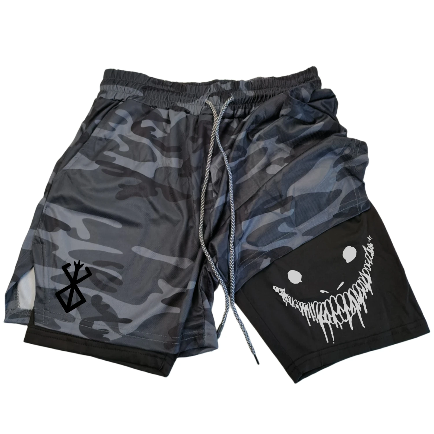 Anime Berserk Running Shorts Men Fitness Gym Training 2 in 1 Sports Shorts Quick Dry Workout Jogging Double Deck Summer