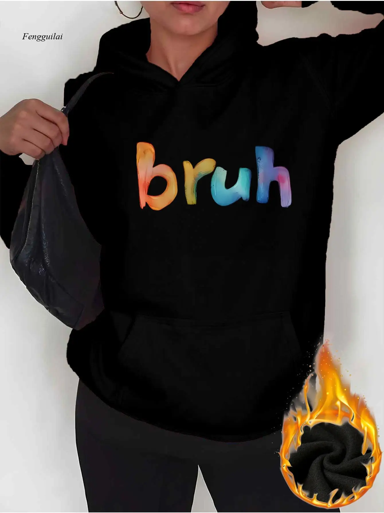 

Graphic Print Hooded Sweatshirt - Colorful Lettering Text, Pink Hooded Pullover with Pockets