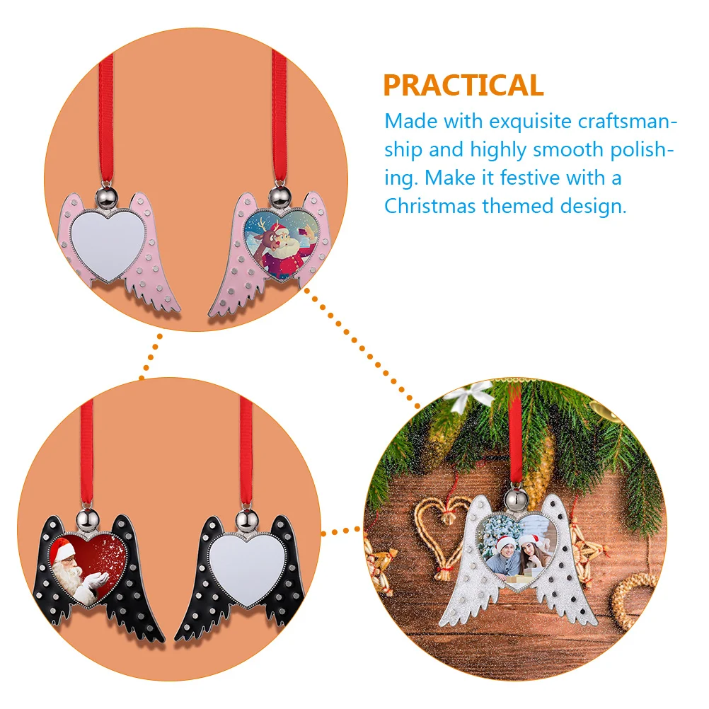 

3Pcs Angel Pendants Heart Shaped Xmas Christmas Sublimation Pendants naments Red Rope Home Hanging Decor Sublimation Gifts