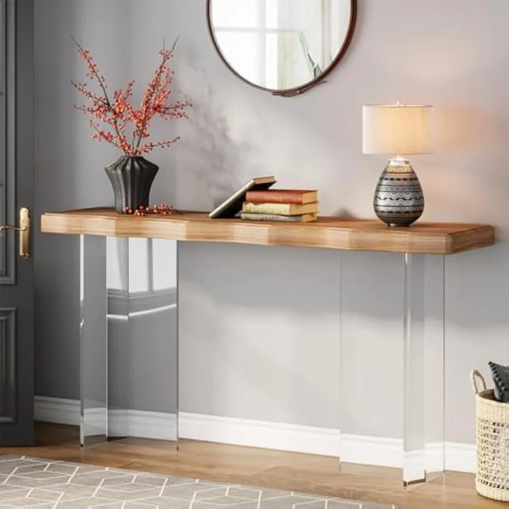 

47-Inch Modern Sofa Table with Clear Acrylic Legs, Slim Console Table for Entryways, Stylish Levitating Hallway Accent Table for