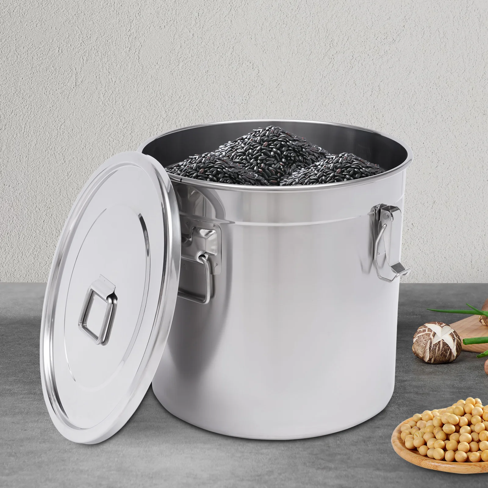 

Ведро для хранения из нержавеющей стали 304, 1115 унций, двойные уплотнительные ручки, дизайн для дома, кухни, ресторана, хранения сухой и влажной еды