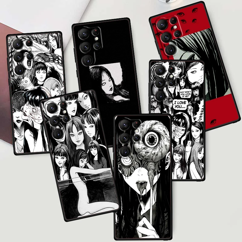 Tomie Kawakami Junji Ito Art For Samsung Galaxy S24 S23 S22 S21 S20 FE S10 S10E Plus Ultra Pro Lite 5G Black Funda Phone Case