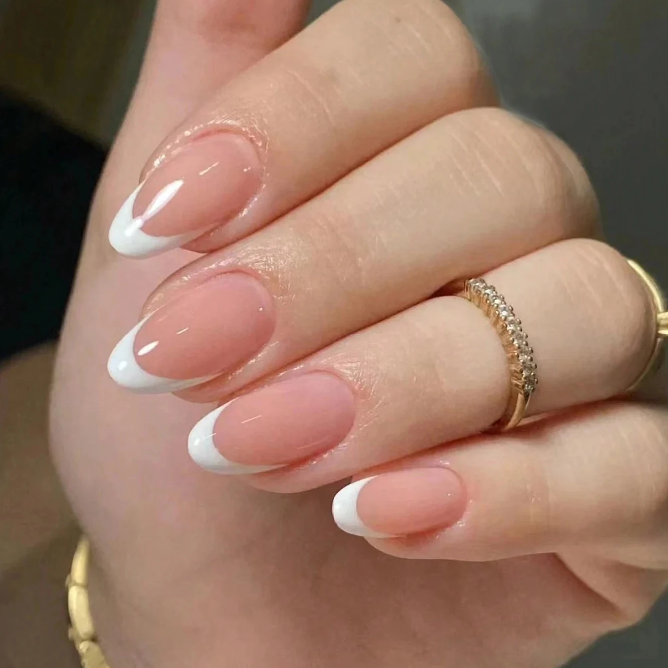 360Pcs/box Glossy Soft Gel Pink French Nail Tips Medium Almond White Simple Press On Nails 10Grids Huge Capacity False Nails