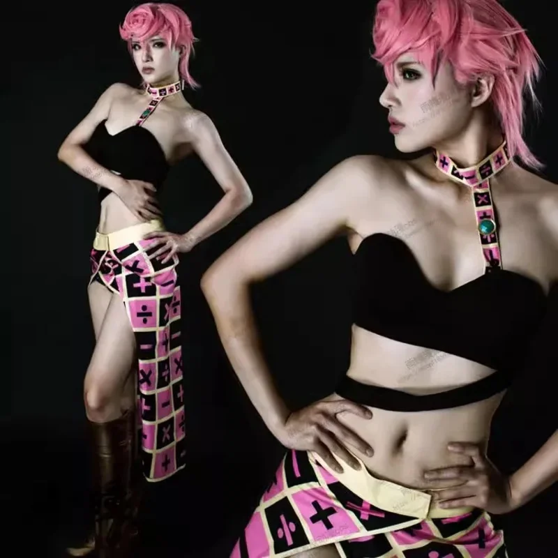 

Anime JoJos Bizarre Adventure Cosplay Costume Trish Una Halloween Women Men Cosplay Costume Bizarre Top and Skirt Accessories