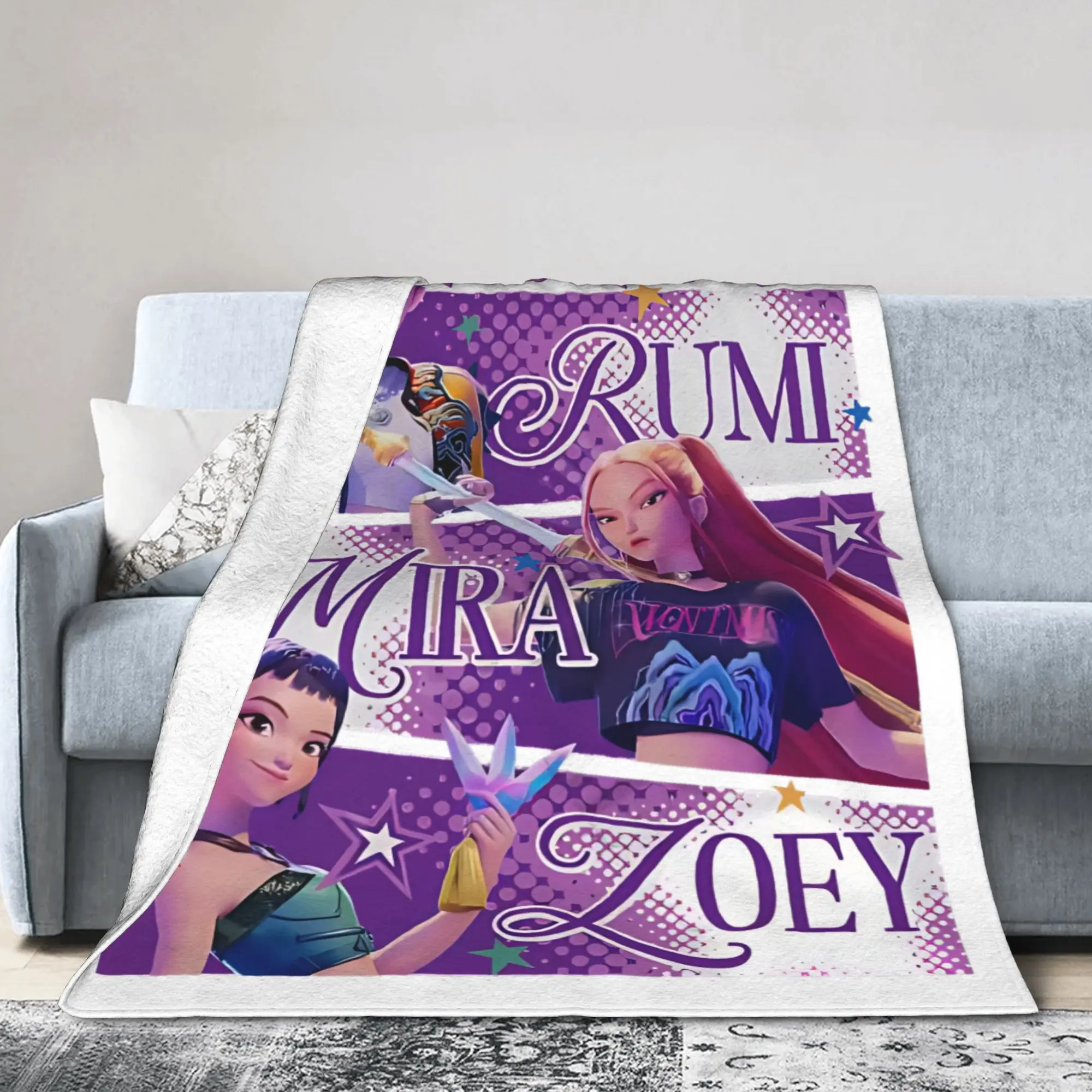 HUNTRIX KPOP شيطان الصيادين أنيمي البطانيات الفانيلا الديكور متعددة الوظائف سوبر الدافئة رمي البطانيات للسرير السفر المفارش