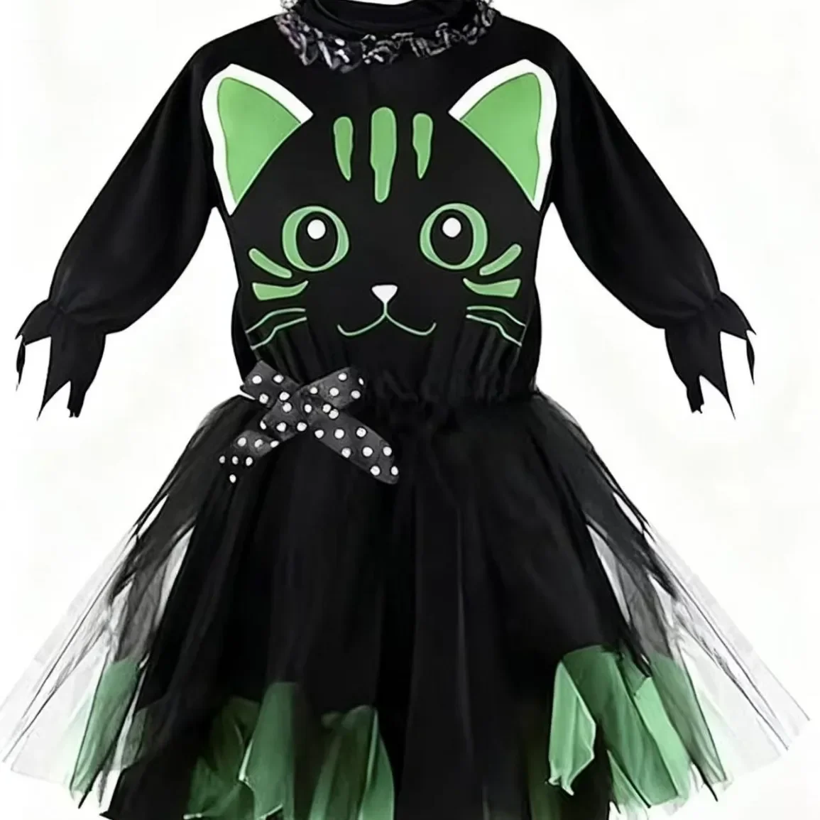 Kinder-Halloween-Kostüm für Mädchen, Katzen-Thema, Tutu-Outfit mit Katzenohren als Kopfaccessoire für Themenpartys, Karneval, Rollenspiele und Shows – Detail 11