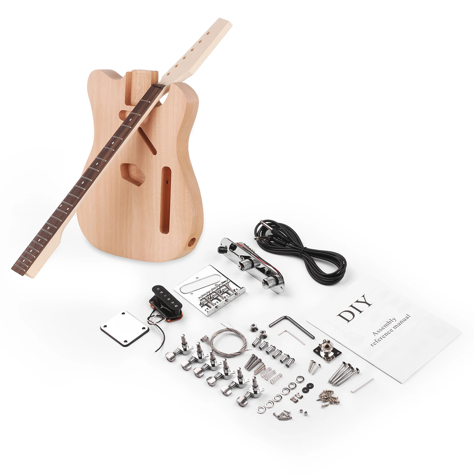 DIY Unfinished Electric Guitar Kit Guitar Barrel Blank Wooden Guitar Body Replacement Parts Mahogany Body Maple Wood Neck Rosewo