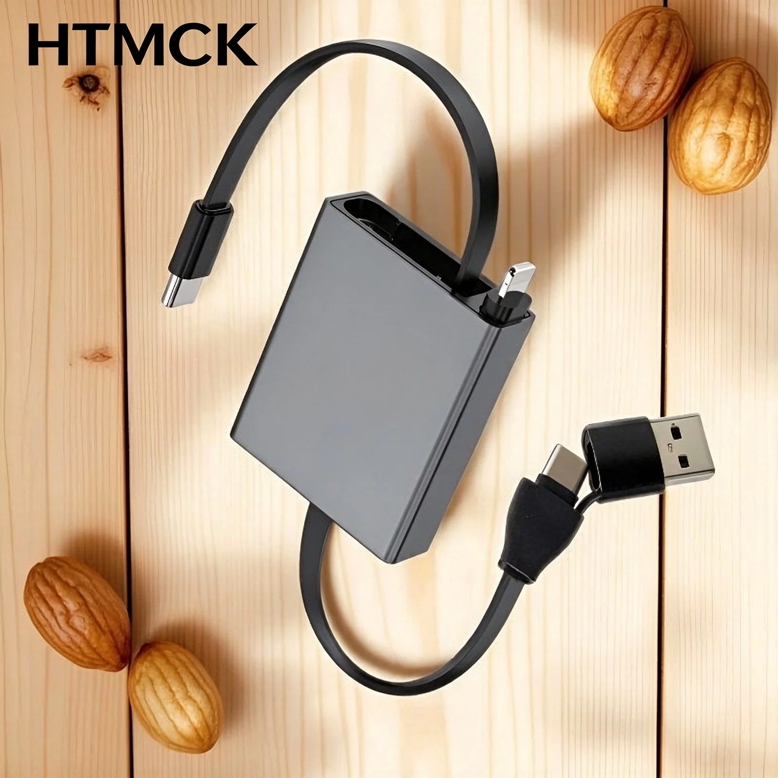 HTMCK 4-in-1 Fast Charging Data Cable with LED Light Space Saving Micro USB & Type-C Compatible Multi-Device Charging Cable